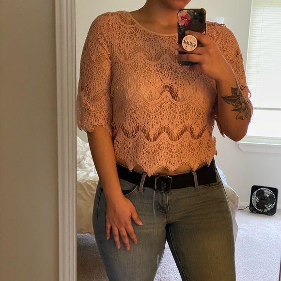 Bebe Crochet Crop Top -Dusty Rose Color - Picture 3 of 4